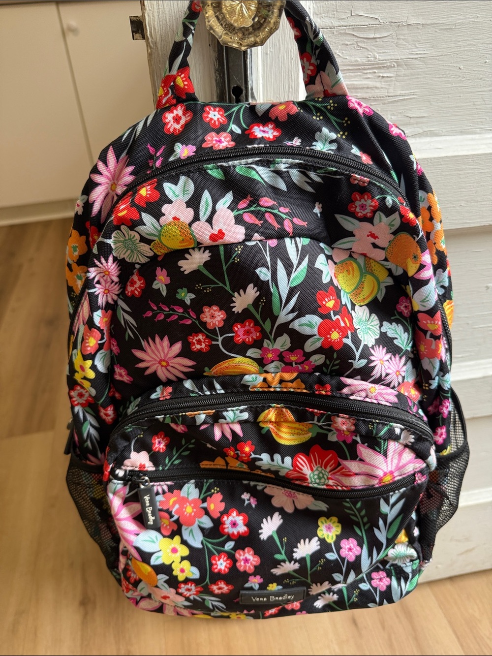 Vera Bradley Black Floral Print Backpack with Multicolor Blooms